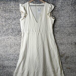 Treasure & Bond Dress Womens Large Ivory Ruffle Sleeve Midi V‎ Neck Linen Blend